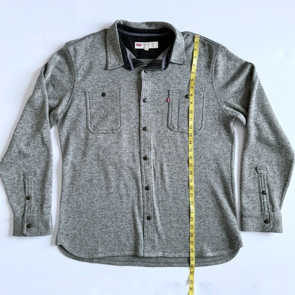 Levis Fleece Lined Button Up Shirt Mens XL Gray Black Shacket Workwear Western
